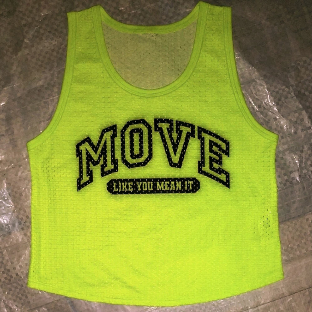 Zumba Move Like You Mean It Mesh Tank Top size Small Spicy Caution Yellow NWOT